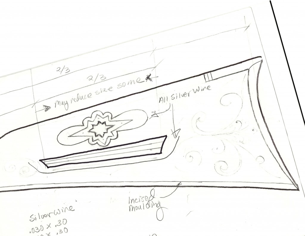 cheek_side_sketch Preliminary sketch of longrifle cheek with wire inlay.