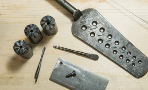 Case hardened screw mills, screw plate, tap drill, and tap with a screw and tapped hole made with those tools.